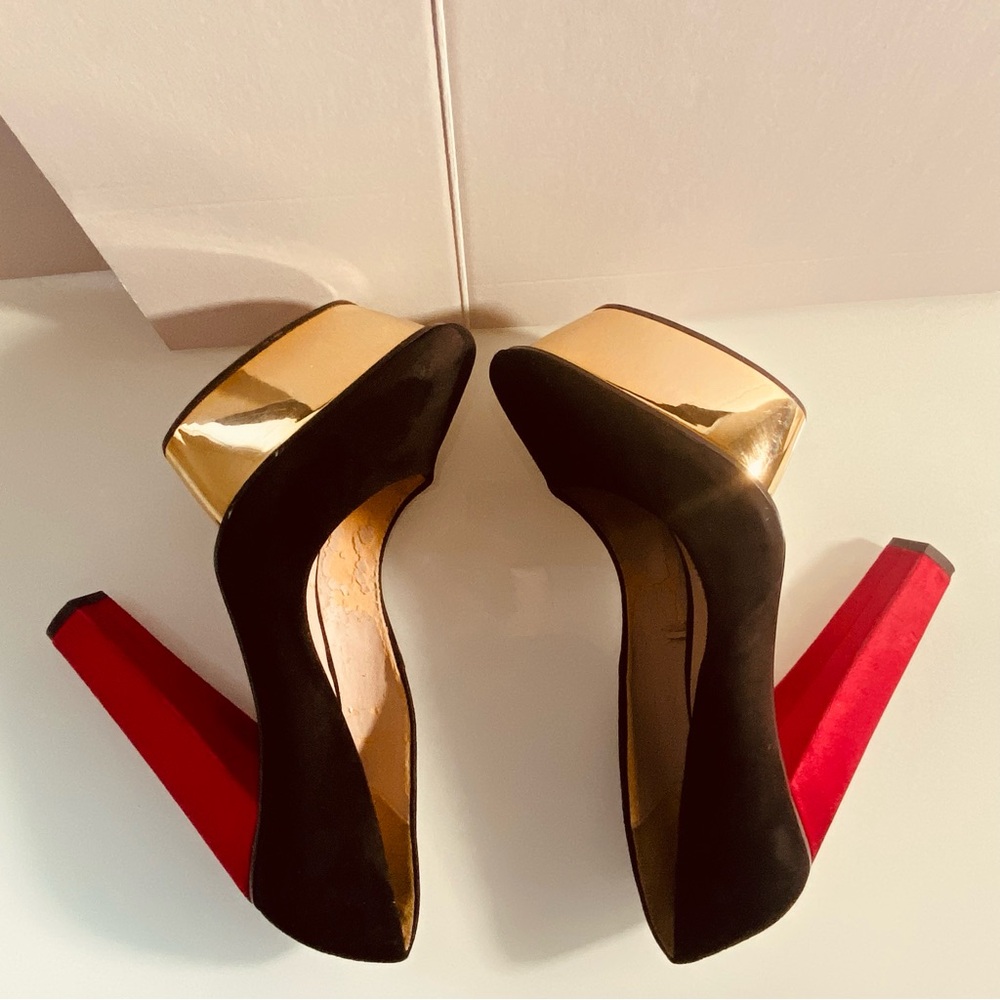 Zara EU Size 41 Striking Black/ Red /Gold  Platform Dress/Prom shoes - Picture 6 of 10